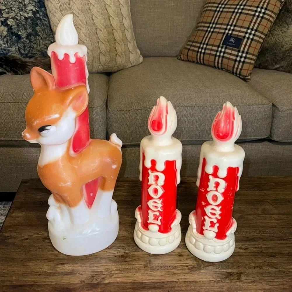 VINTAGE 4CT 1970’s Christmas Plastic Decor Empire Candle Blow Molds Holiday/Noel - Picture 5 of 17